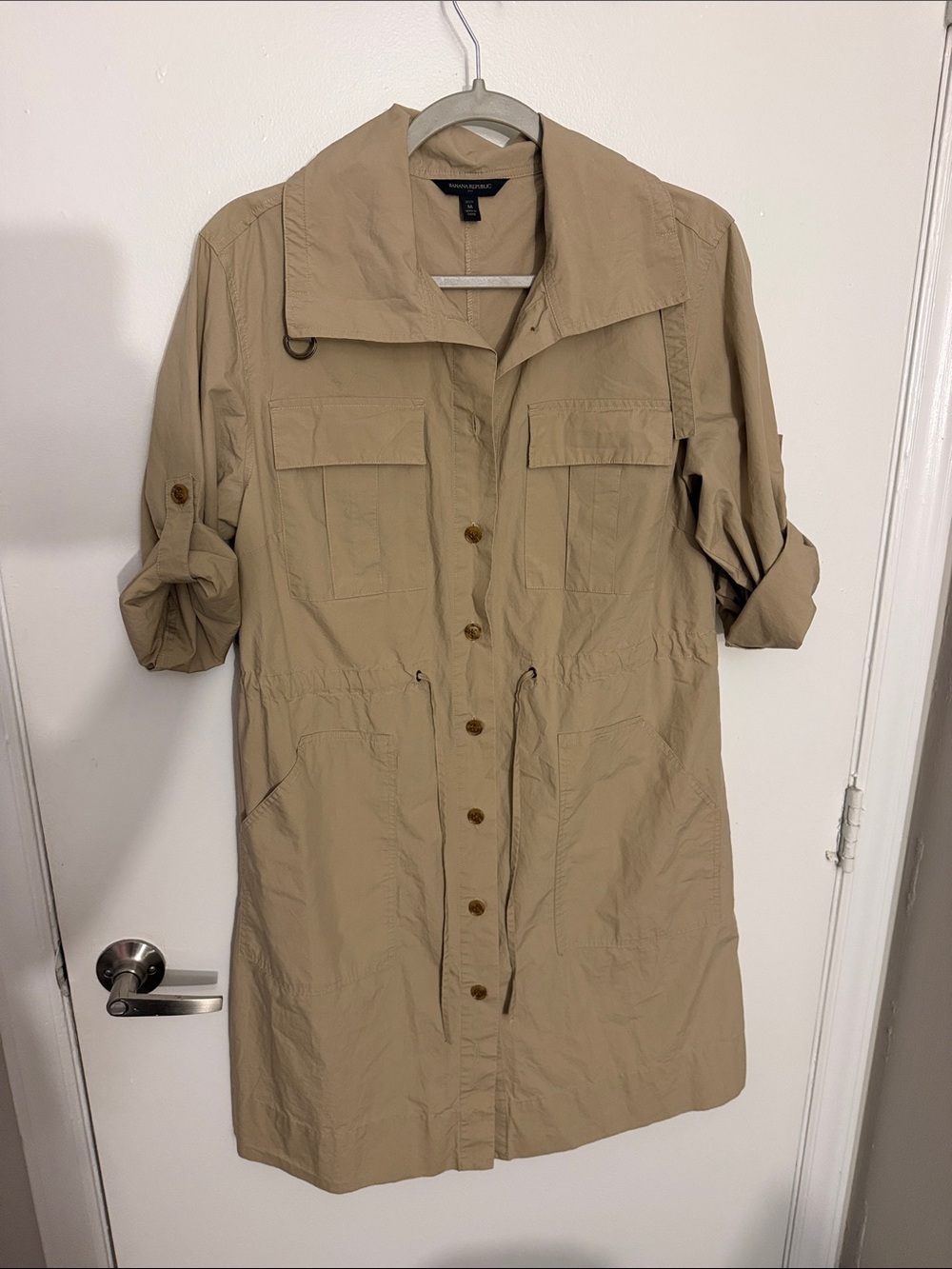 Banana Republic beige utility shirt dress jacket